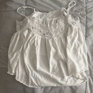 White Lace Trim Women's Top